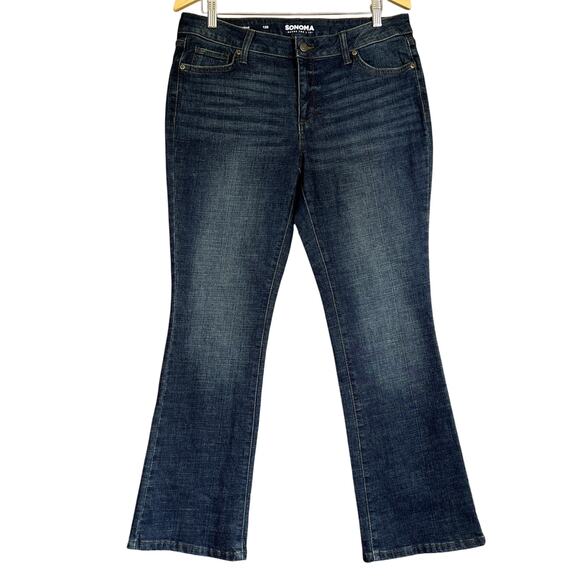 Sonoma Jeans Womens 12 Short Dark Blue Stretch Denim Mid Rise Bootcut 29" Inseam - Picture 1 of 13